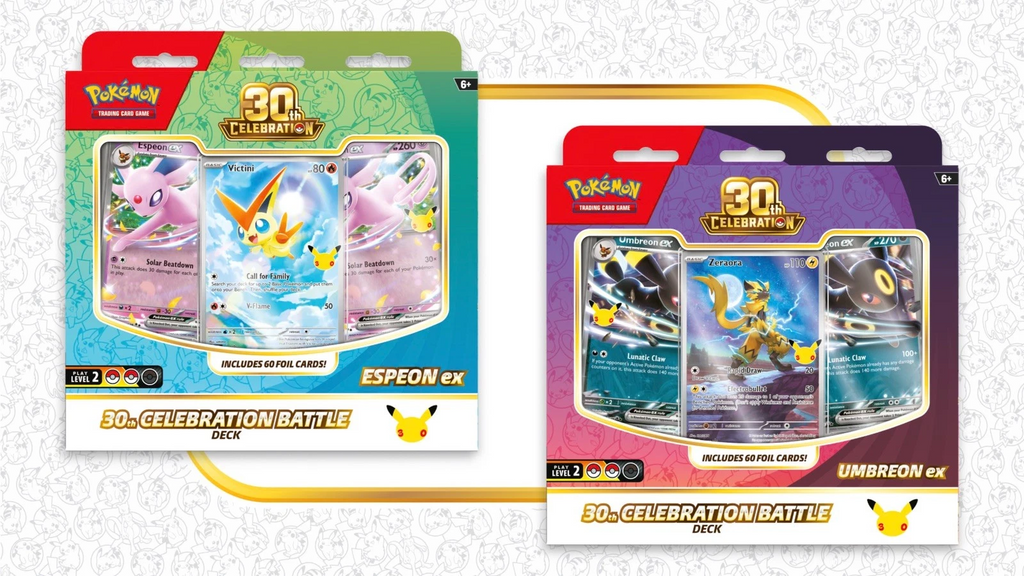 Pre Order Pokémon TCG: 30th Celebration Battle Deck Espeon ex Umbreon ex Set Bundle